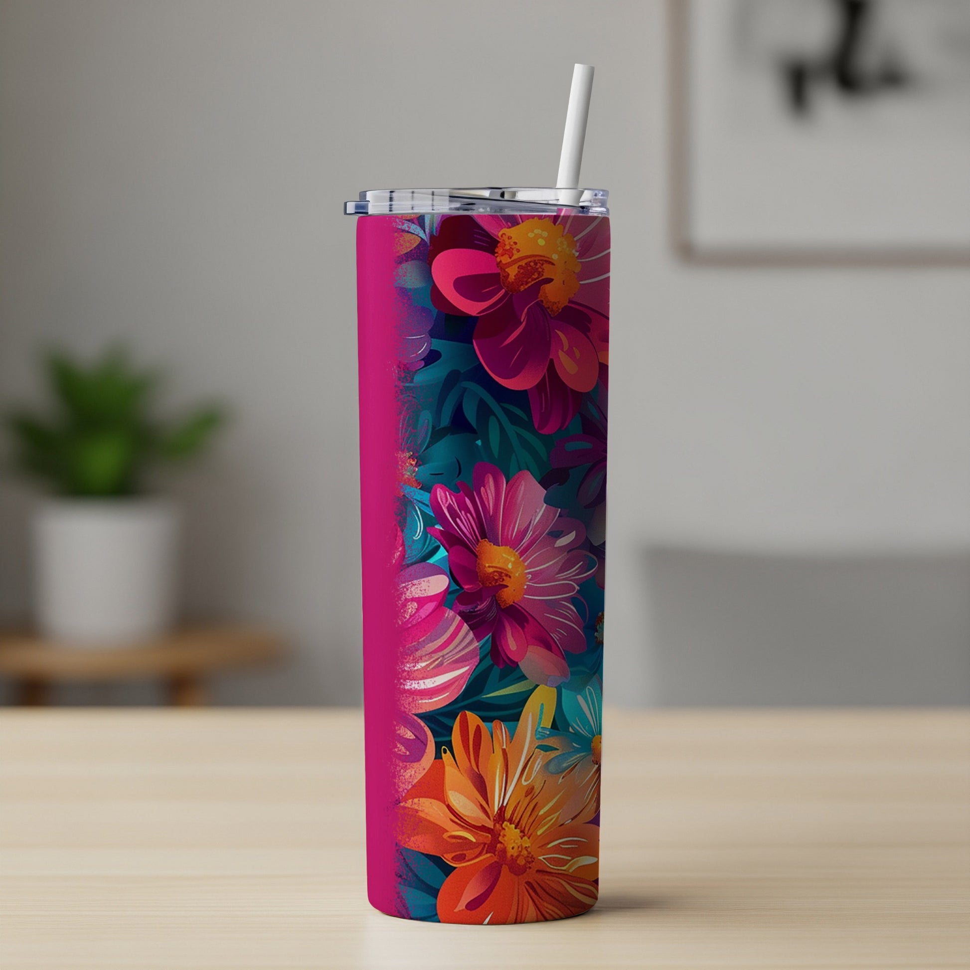 Vivid Floral Magenta Orange Design Tumbler product type