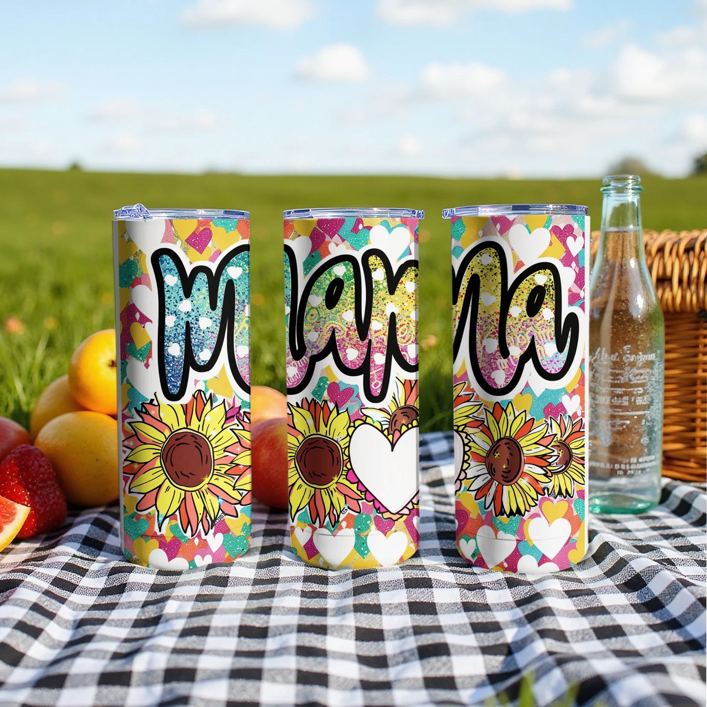 Colorful Mama Tumbler with Sunflowers Hearts Design
