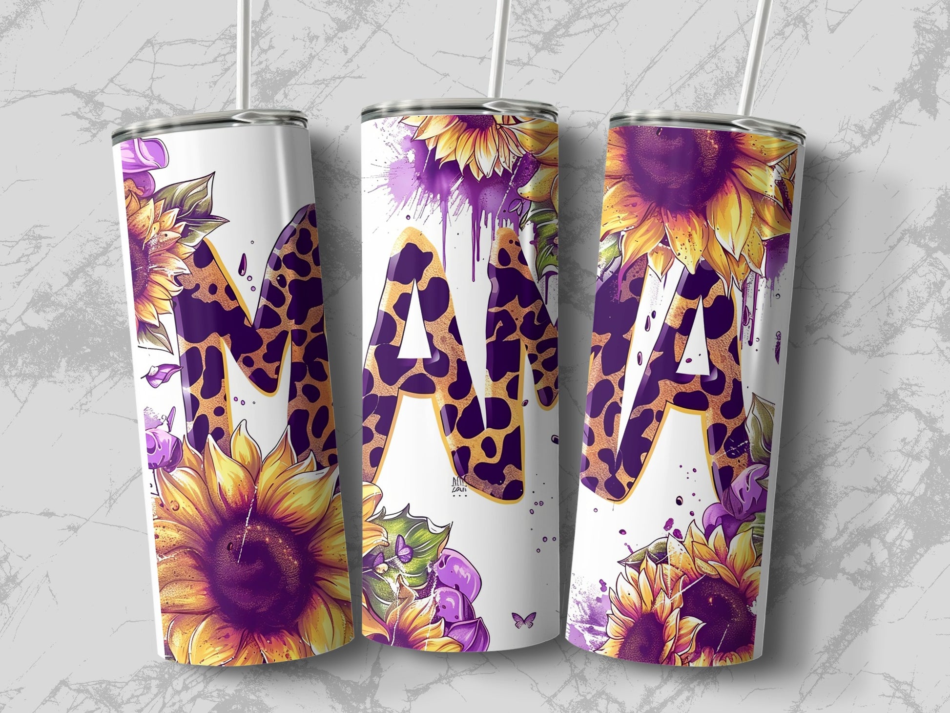 Sunflower and Leopard Print Mama Design Tumbler