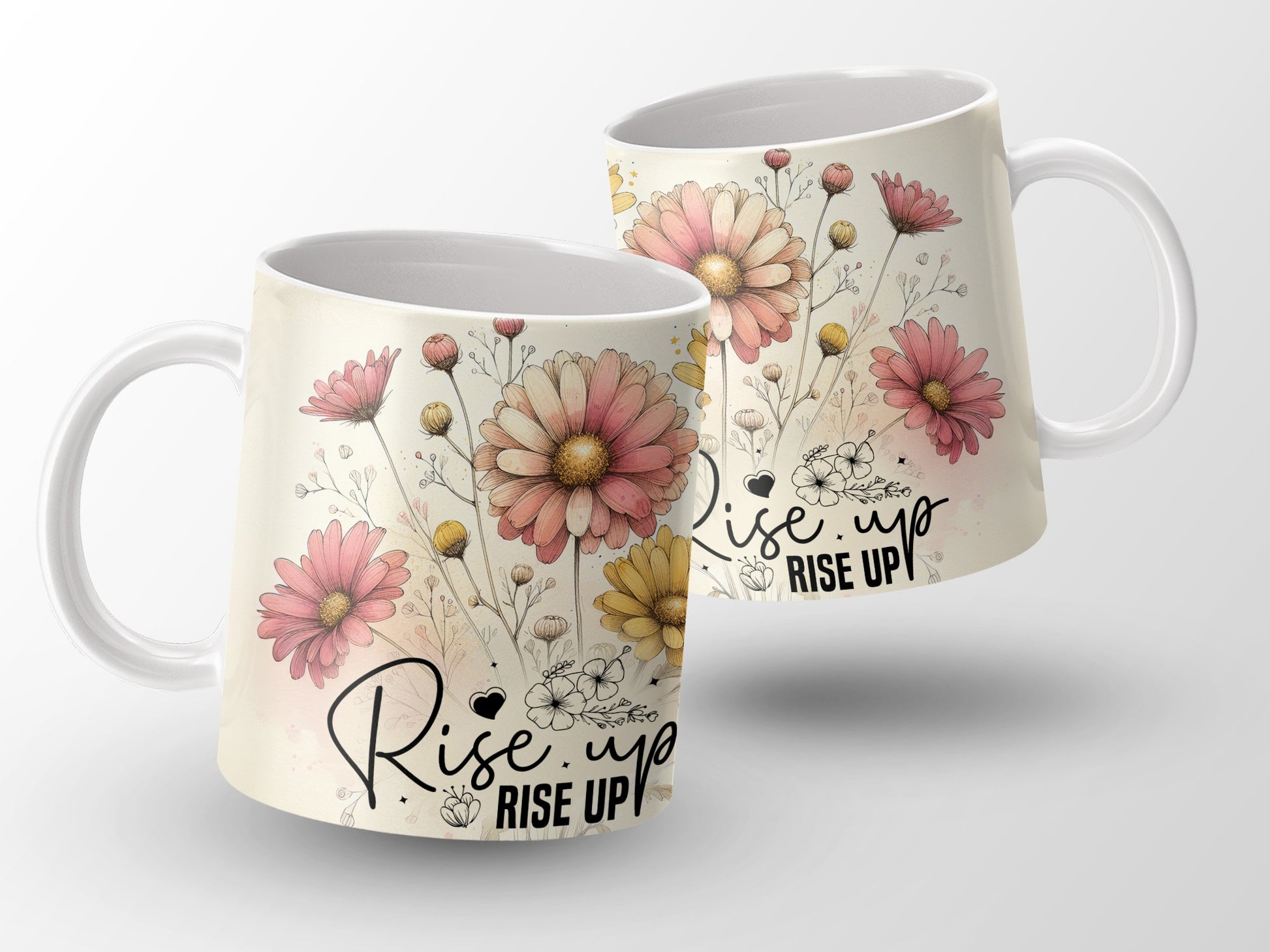 Artistic Floral Rise Up Design Pink Yellow Flowers product type
Mug
Coffee Mug
Tea Cup
Floral Mug
Flower Design
Pink Flowers
Yellow Flowers
Daisy Mug
Botanical Art
Rise Up Mug
Inspirational
Motivational Gift
Positive Vibes
Spring Decor
Garden Theme
Nature Lover
Watercolor Style
Gift for Her
Unique Mug
Drinkware