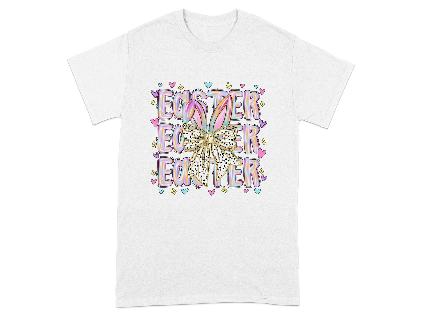 Colorful Easter Bunny and Bow Graphic Design Shirt