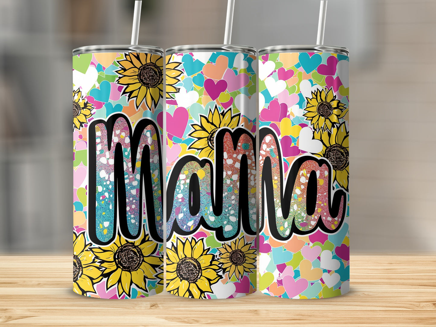 Colorful Sunflower Hearts Mama Graphic Tumbler