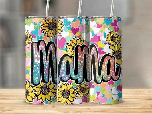 Colorful Sunflower Hearts Mama Graphic Tumbler
