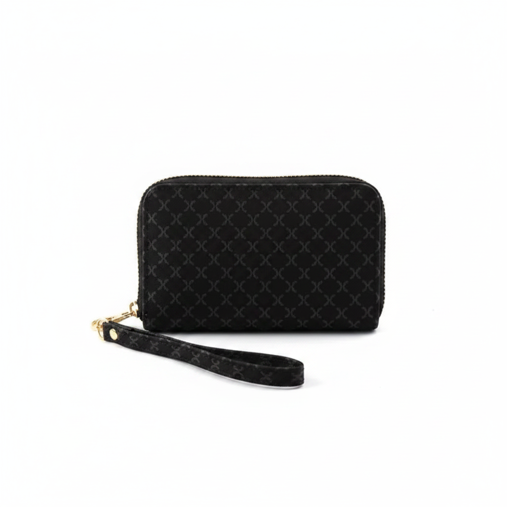 Black Signature Single Zip Wallet on white background product shot