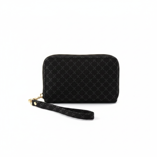 Black Signature Single Zip Wallet on white background product shot
