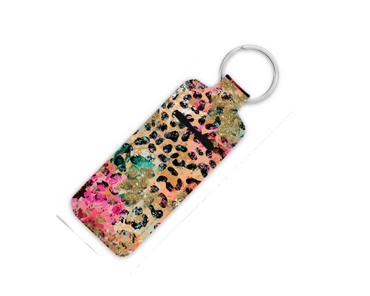 Gold Leopard and Floral Print Lip Balm Key Chain