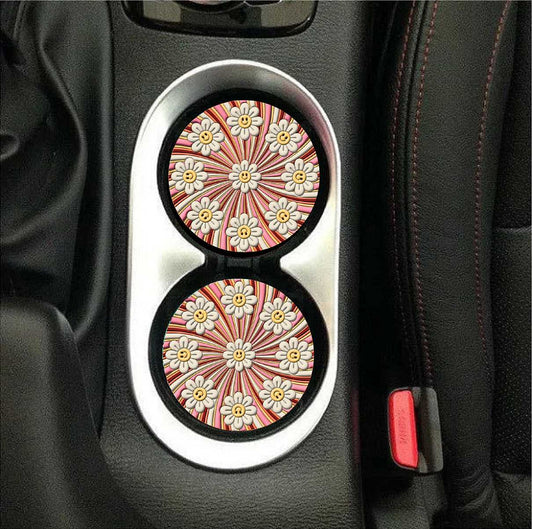 Smiley Daisy Merry Go Round Car Coasters