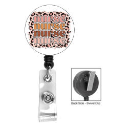 Stacked Nurse Leopard  Badge Reel