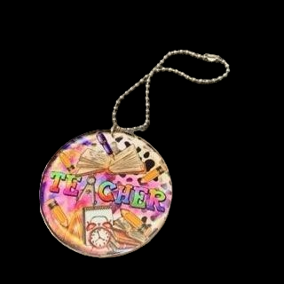 Clock& Pencils Rainbow Teacher Car Charm