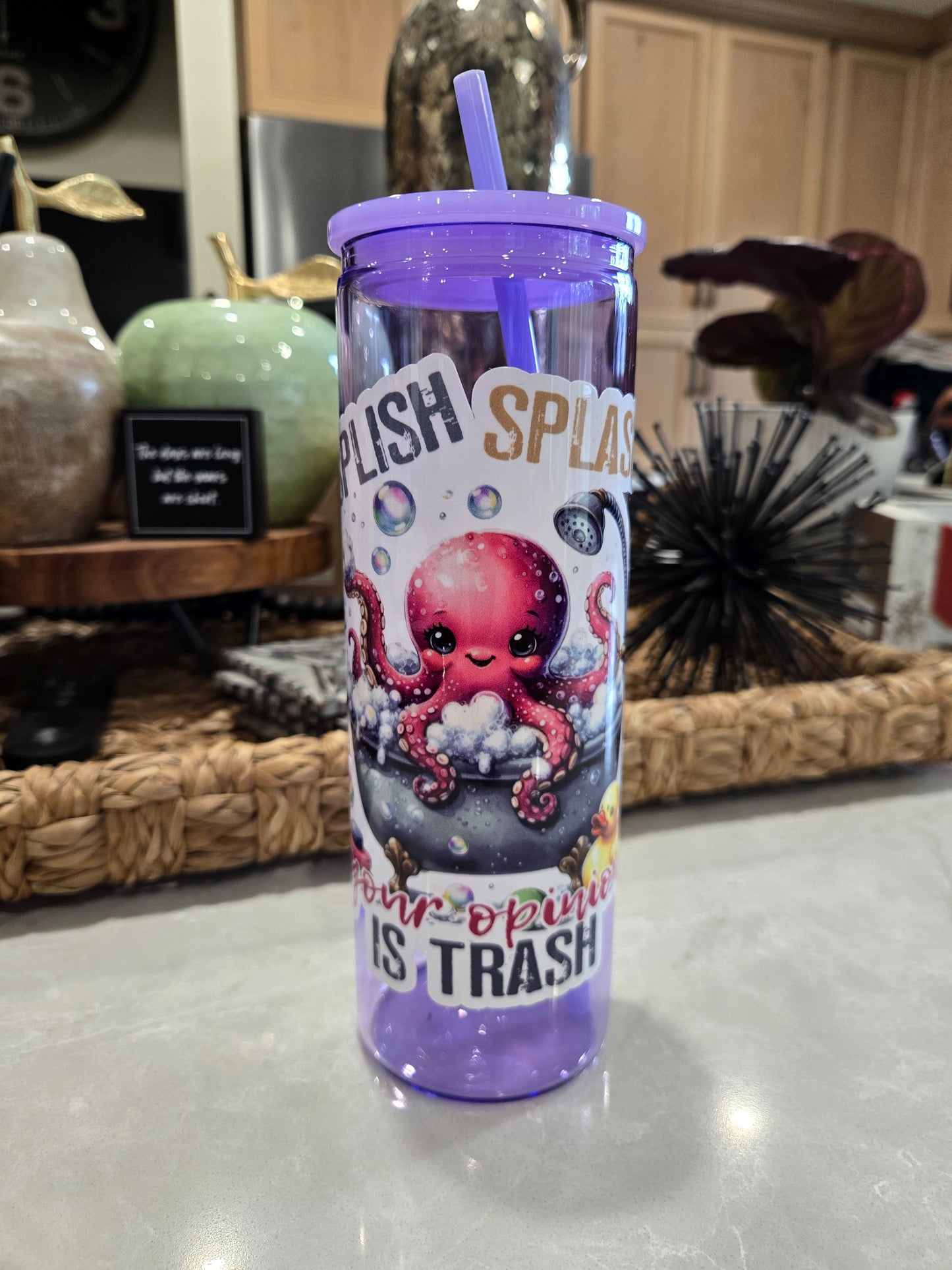 20 Oz. Colored Skinny Glass with Straw w/Sarcastic Quotes