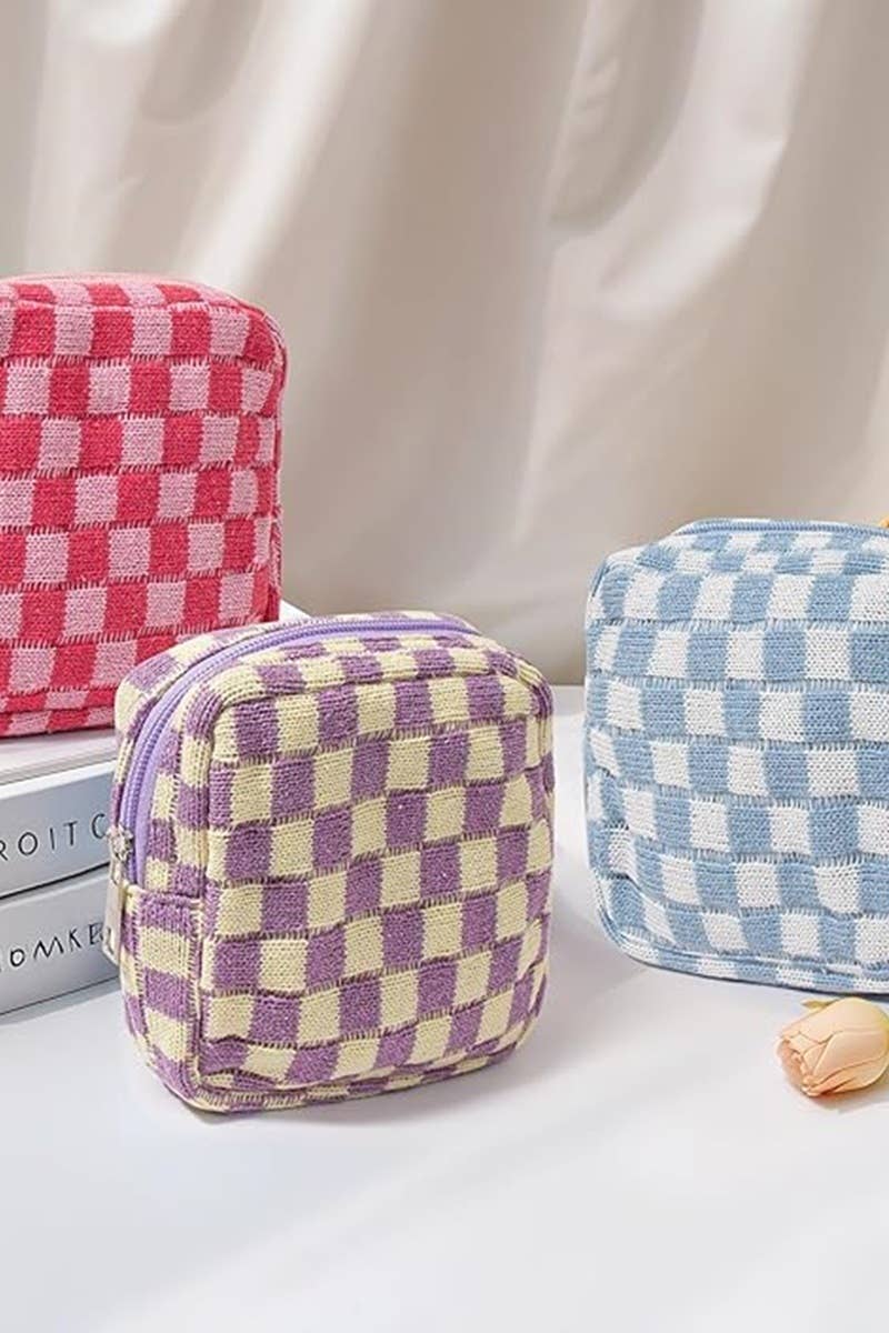 Mini Checkered Makeup Cosmetic Travel Case