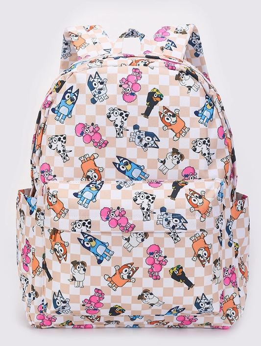 Kids Checkered Character Backpack-Bluey
