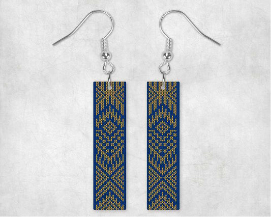 Blue & Gold Aztec Bar Earrings