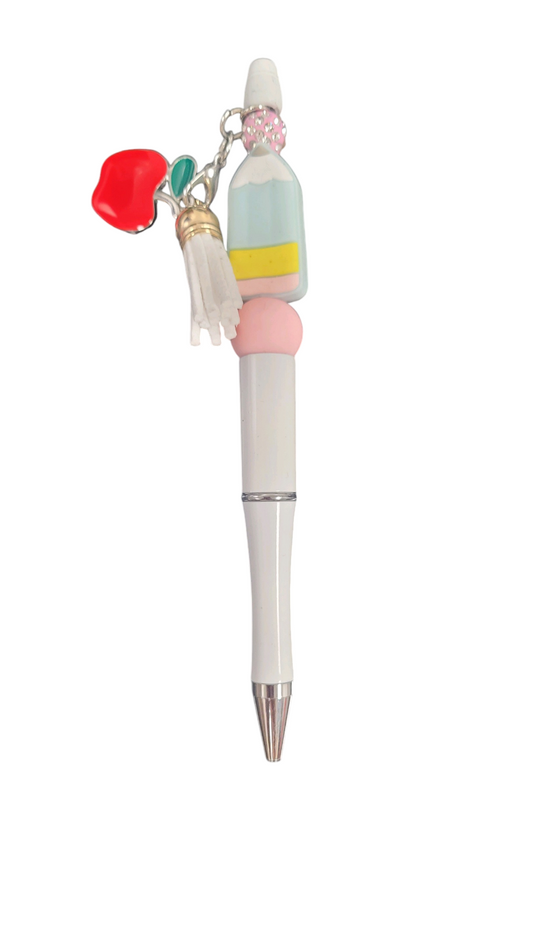 Pastel Pencil Bead White Pen with Apple Charm