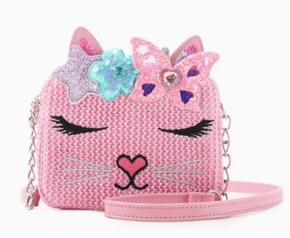 Miss Bella Kitty Cat  Straw Crossbody Bag