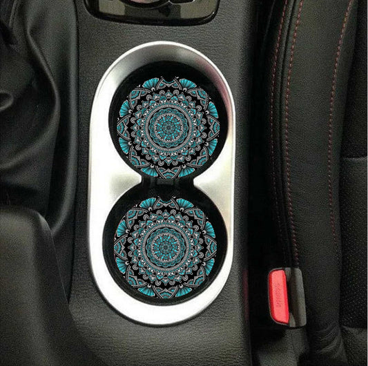Black Mandala Car Coasters