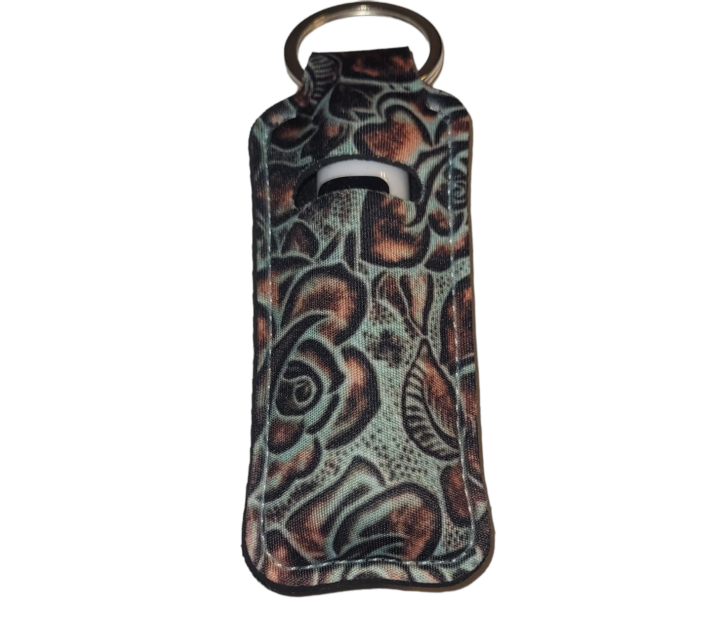 Faux Turquoise Tooled Leather Lip Balm Key Chain