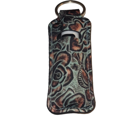 Faux Turquoise Tooled Leather Lip Balm Key Chain