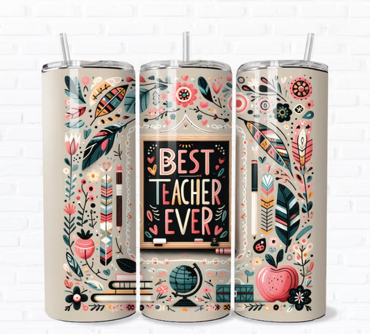 Boho Feathers Theme  Best Teacher Ever Skinny Tumbler