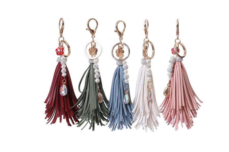 Blue Gray Tassel with Pearl & Crystal Beads Key Chain