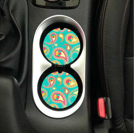 Mint Paisley Car Coasters