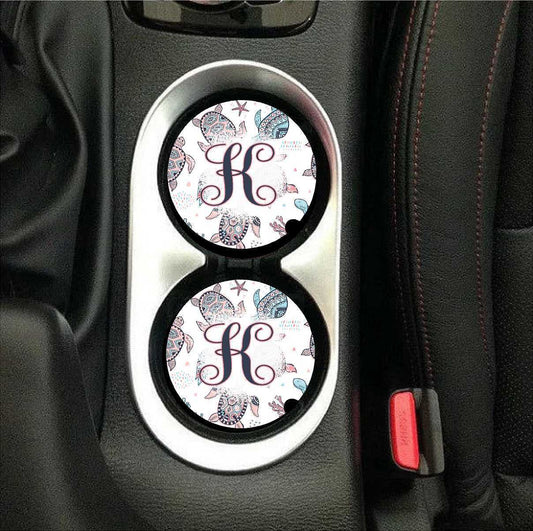 Preppy Turtles Monogram Car Coasters