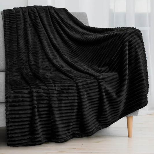 Black Ribbed Textured Fleece Blanket 50" x 60"
