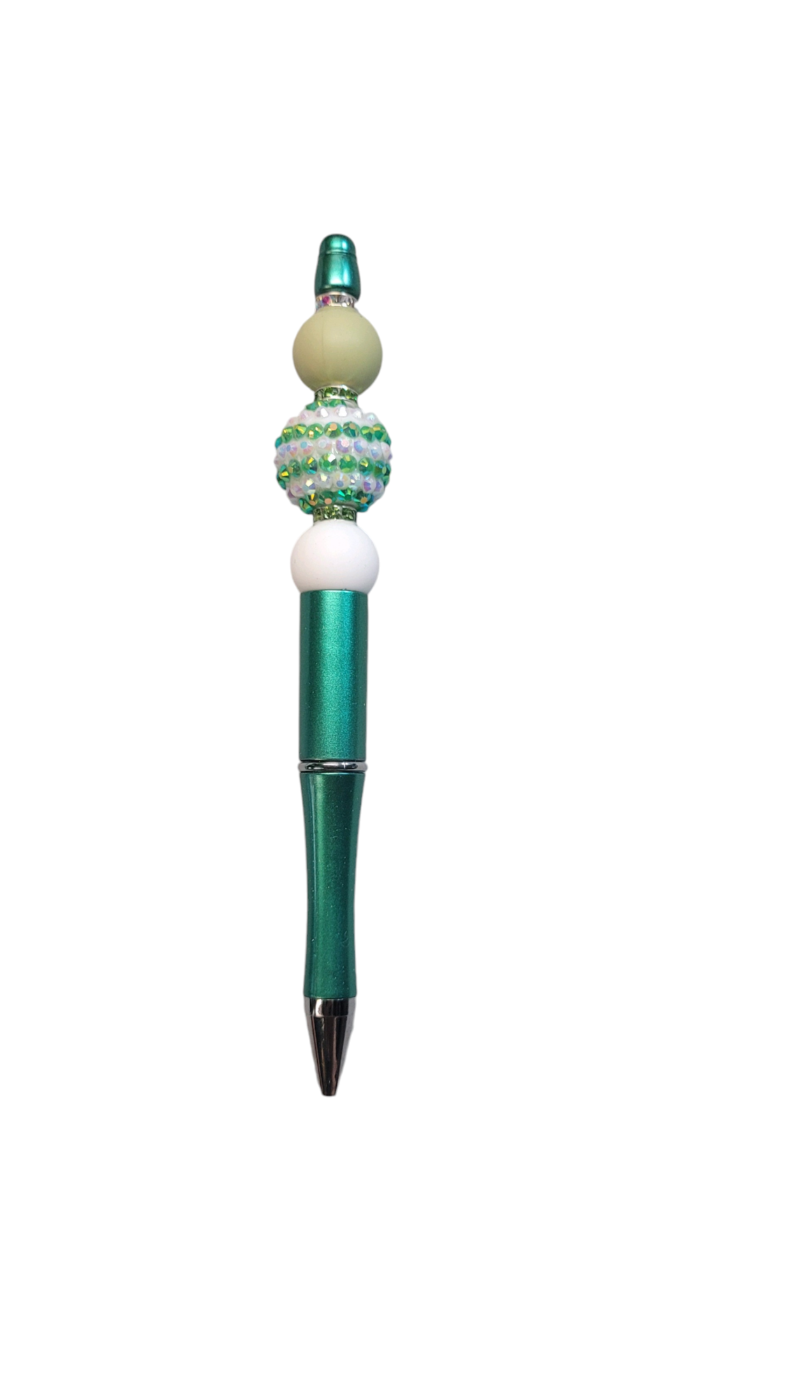 Green and White Crystal Emerald  Beaded Pen