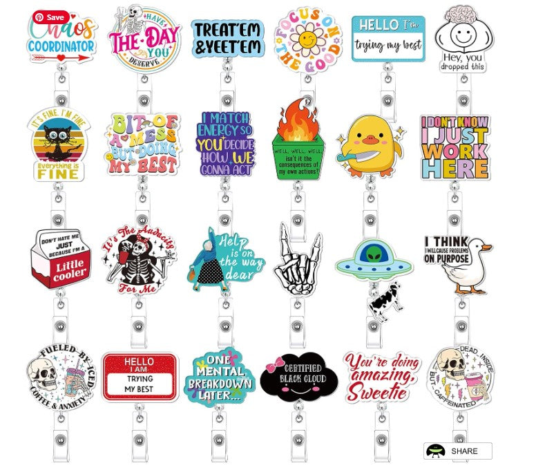 Funny Office Humor Badge Reels-Assorted Styles