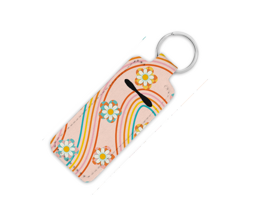 Pink Daisy Wave Print Lip Balm Key Chain