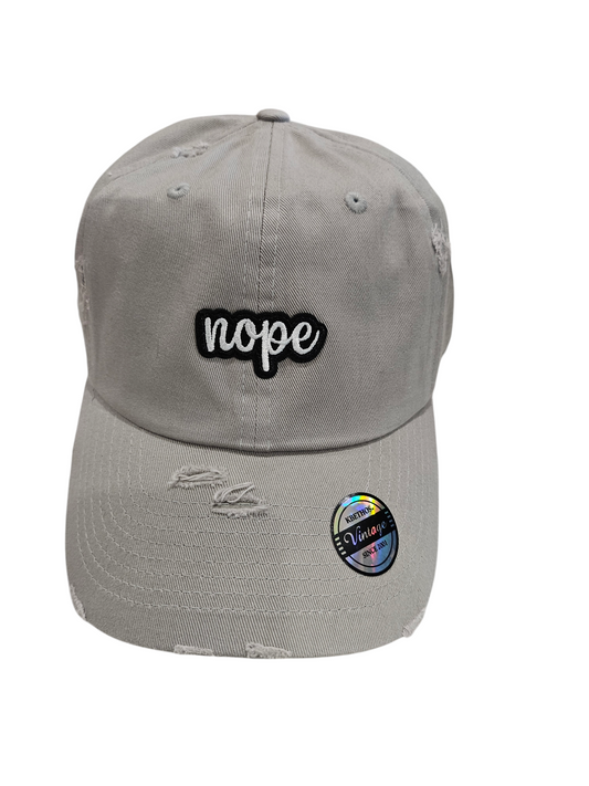 Vintage Gray Embroidered NOPE Patch Ball Cap