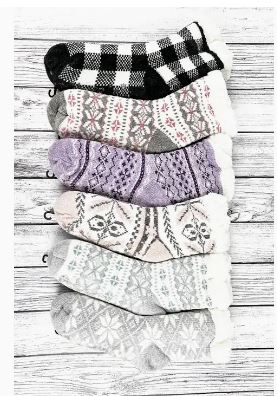 Christmas Snowflakes Print Fuzzy Socks with Fur