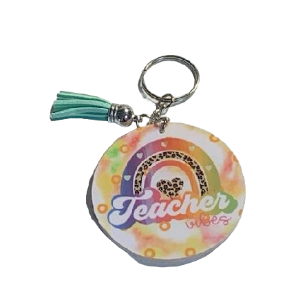 Rainbow Teacher Vibes keychain with Tassel