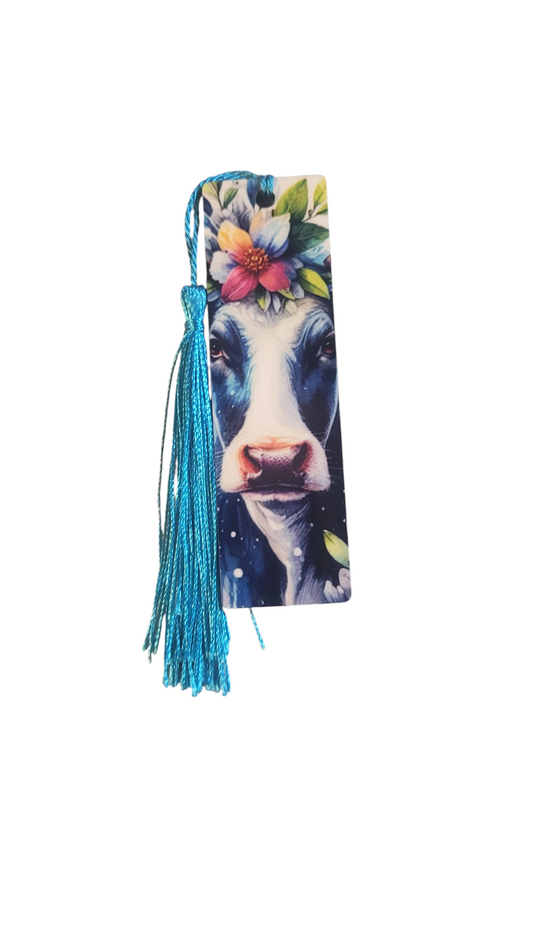 4  Inch Floral Headpiece Cow Bookmark