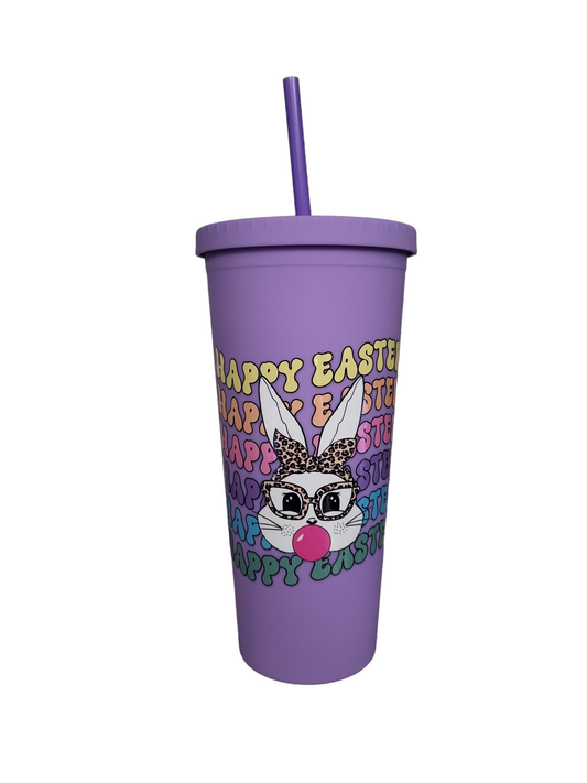 Happy Easter Cool Bunny Purple 24 Oz. Acrylic Tumbler