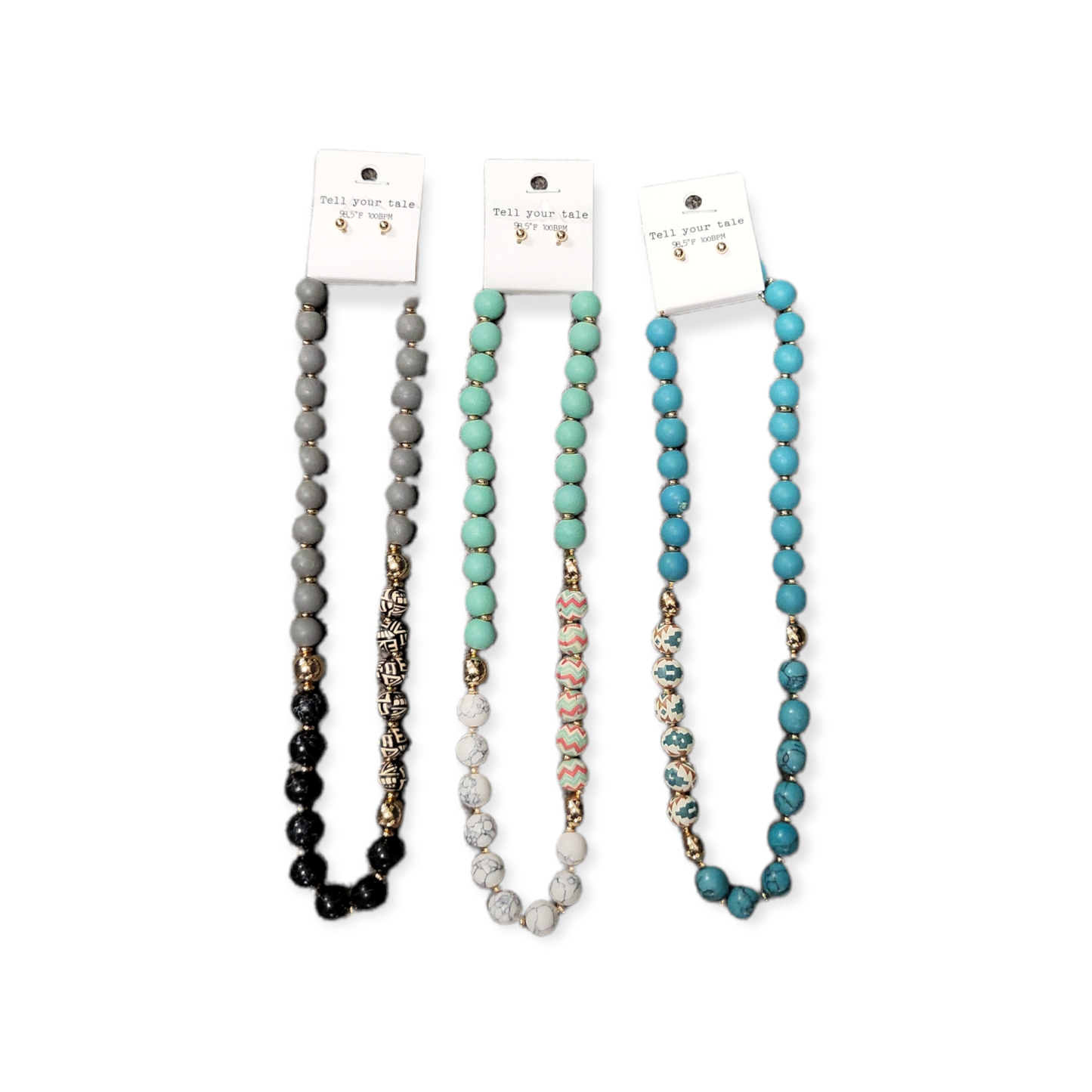 Semiprecious Wood Aztec Necklace Set