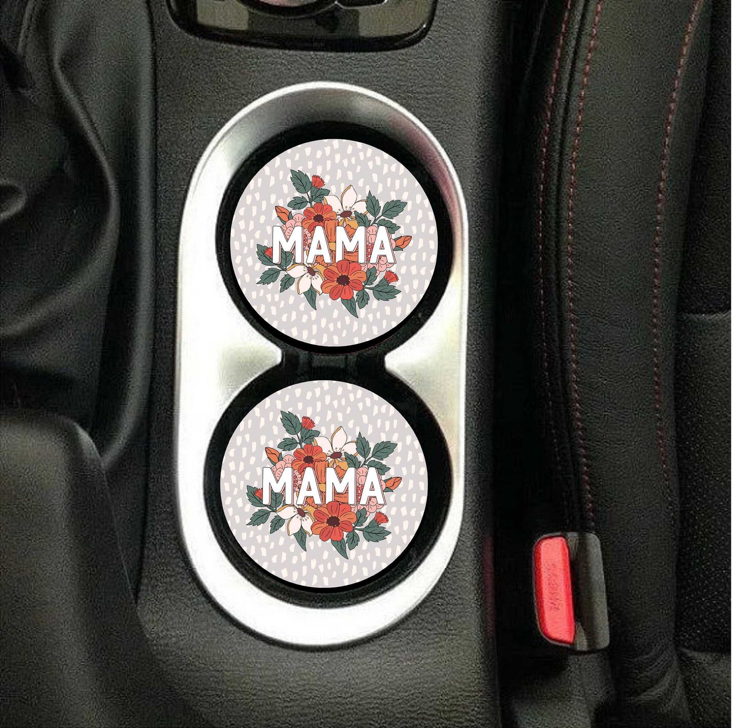 Gray & Floral MAMA Car Coasters