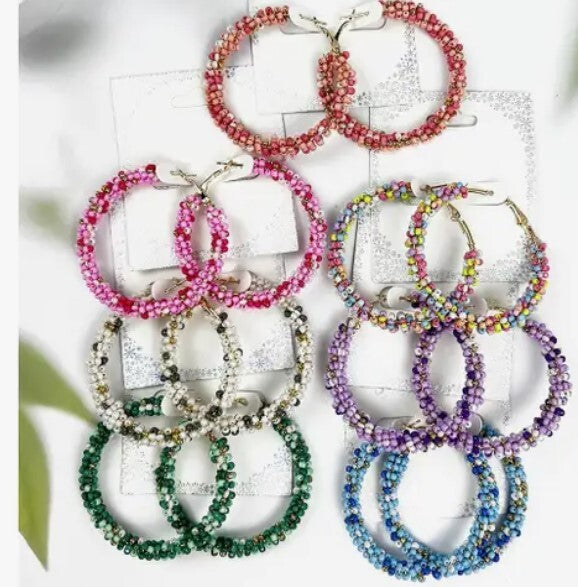 Seed Bead Hoop Earrings