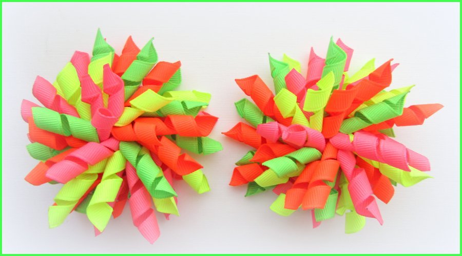 Neon Corkscrew Hair Bow - Set of 2