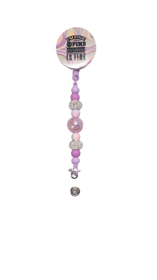 Bead and Crystal I'm Fine Badge Reel