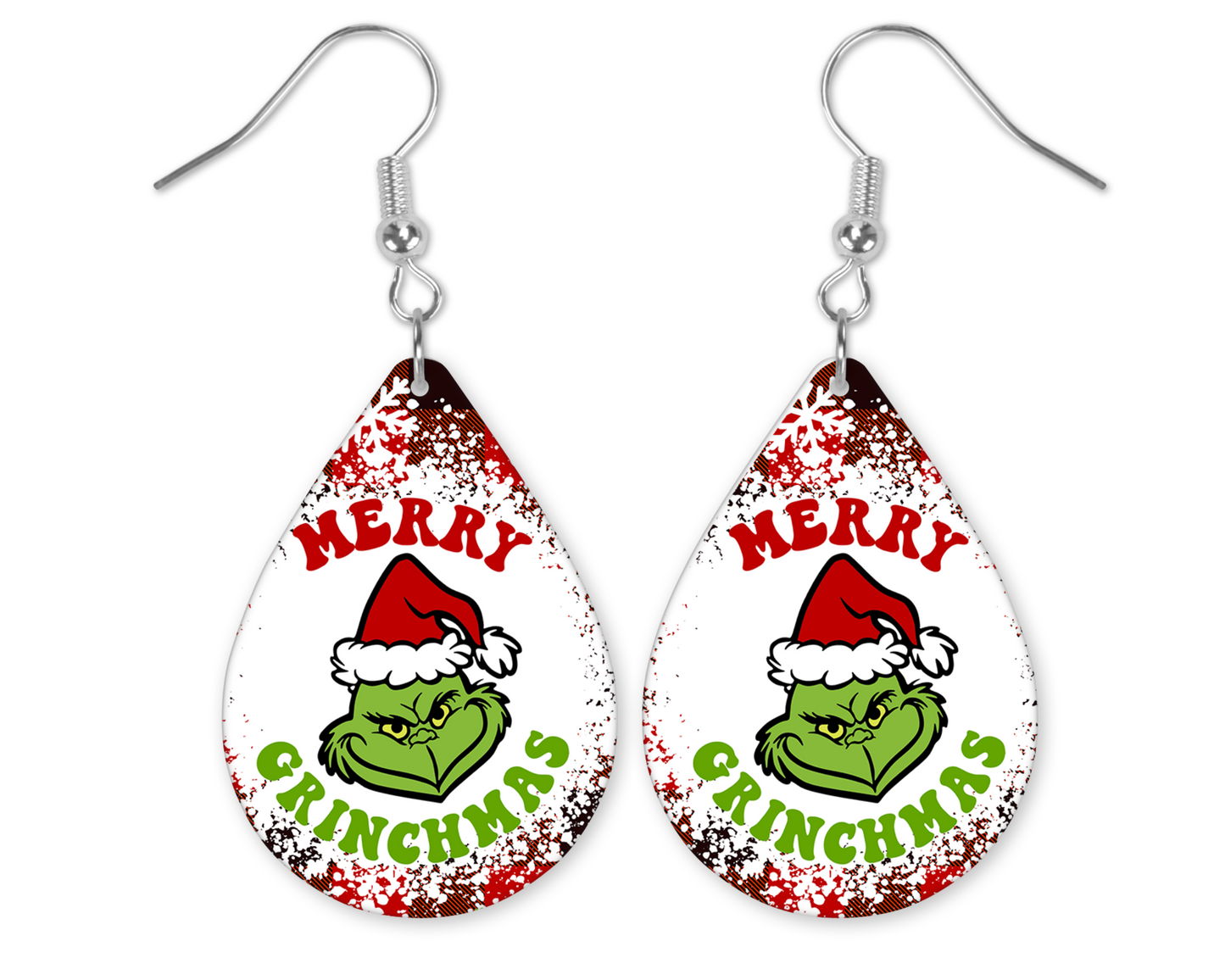 Animal Print Merry Grinchmas Teardrop Earrings