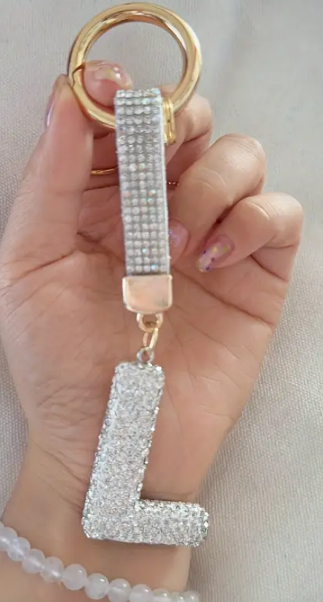 Sparkling Rhinestone Alphabet Keychain