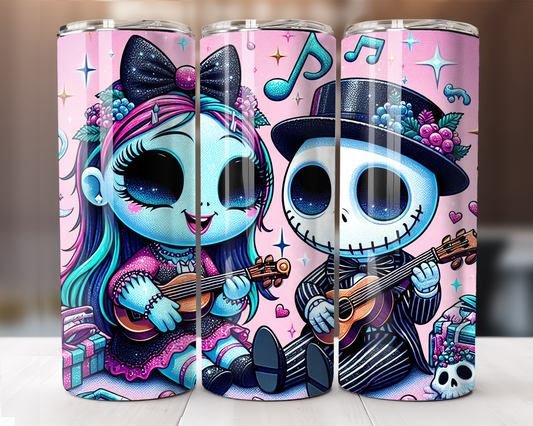 20 oz. Jack and Sally Playing Ukulele Skinny Tumbler