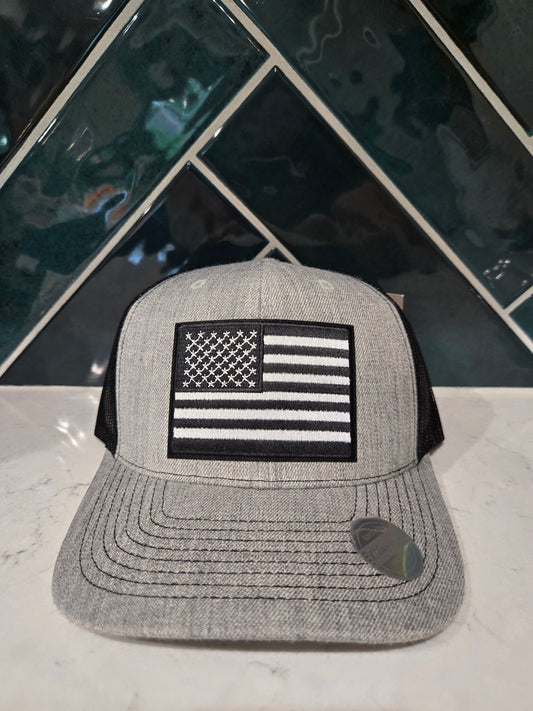 Black and White American Flag Patch 6 Panel Mesh Cap
