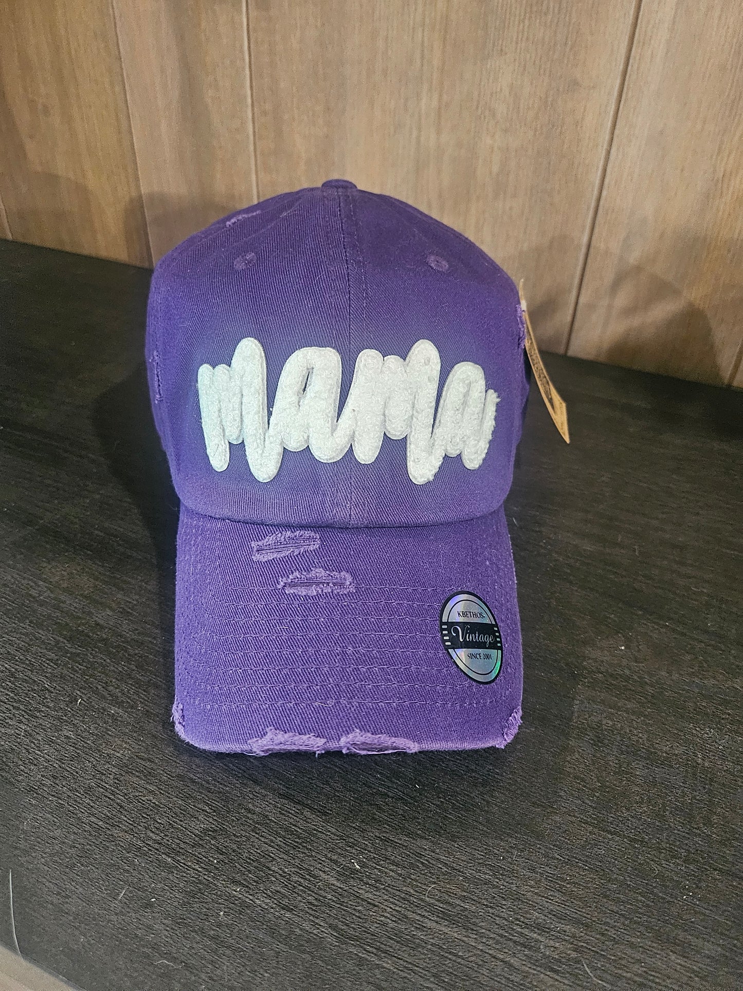 White flocked MAMA Vintage Ball Cap