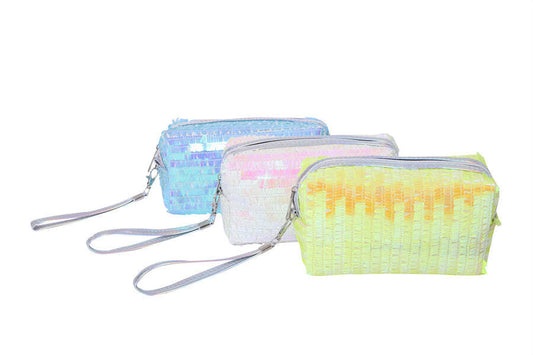 Iridescent White Sequin Make Up Bag