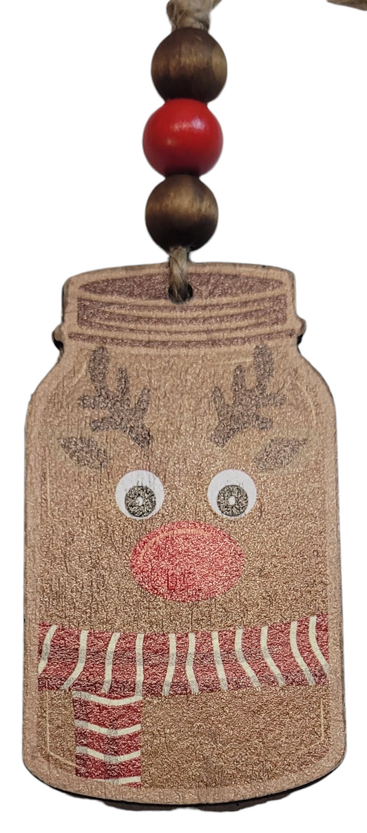 Christmas Mason Jar Wood Beaded Ornament