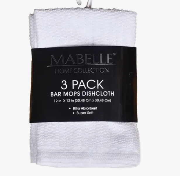 White Bar Mop Dish Cloth 3pk