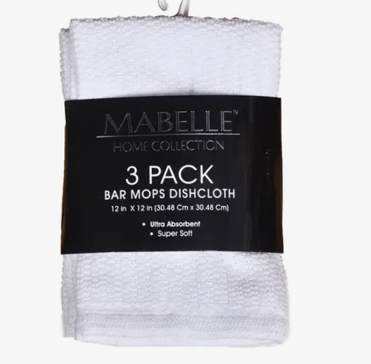 White Bar Mop Dish Cloth 3pk
