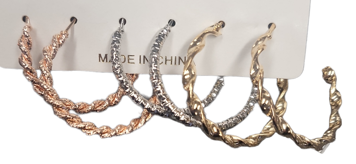 Three Textured Hoop Earrings